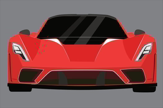 red sports car, front view. Red 3D Racing Car Front View Vector Illustration - Sports Vehicle in Realistic Style, Isolated on White Background.