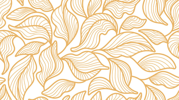 Golden leaves, seamless pattern. Graphic art line vector