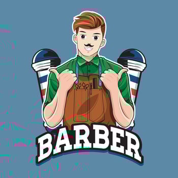 Smiling Barber man mascot character logo. Vector illustration