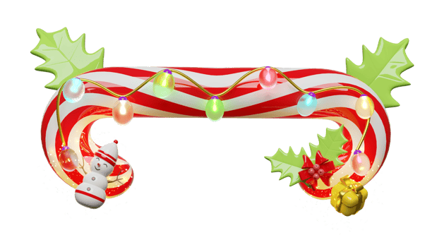 candy cane with red bow, holly berry leaves, glass transparent lamp. merry christmas and happy new year, 3d render illustration png