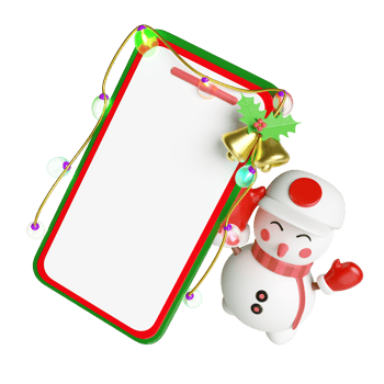 3d mobile phone, smartphone with snowman, Jingle bell, holly berry leaves, glass transparent lamp, party banner. merry christmas and happy new year, online shopping, 3d render illustration png