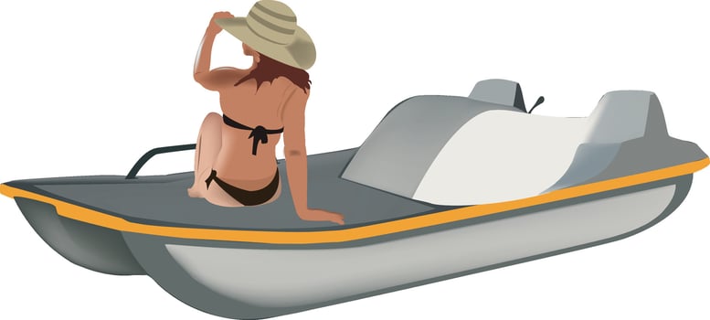 Woman in swimsuit on vacation on a pedal boat- vector