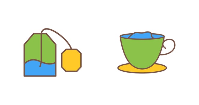 tea bag and creamy coffee  Icon vector