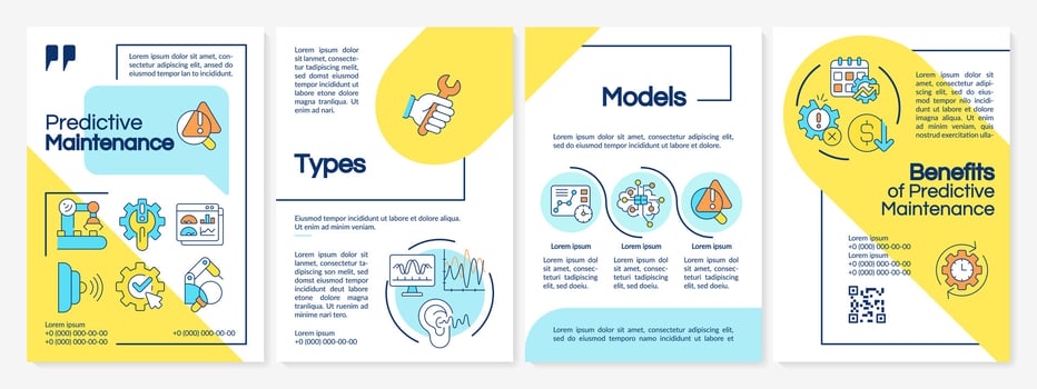 Predictive maintenance multicolor brochure template, leaflet design with simple thin line icons, 4 vector layouts.