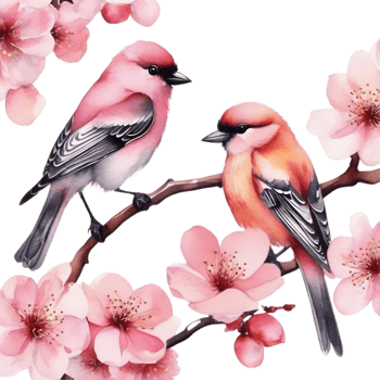 Watercolor paintings of colorful birds.  Ai-Generated. png