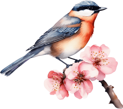 Watercolor paintings of colorful birds.  Ai-Generated. png