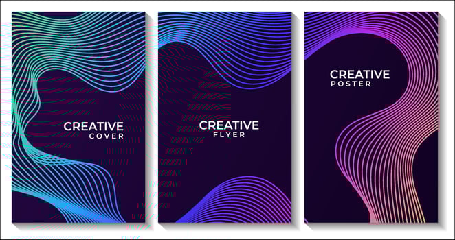 set of flyers with abstract dark background colorful lines vector