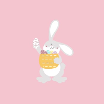 happy easter festival with animal pet bunny rabbit and basket of egg, pastel color, flat vector illustration cartoon character