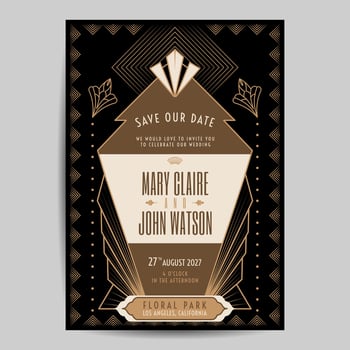 Art Deco Vintage Wedding Invitation vector