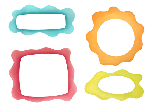 clipart cute watercolor photo frame heart-shaped, square, horizontal, round set with copy space on transparent background. cut out stickers collection for any purpose, scrapbooking albums design png
