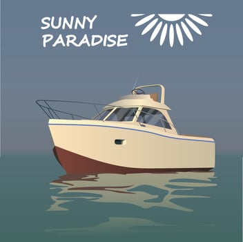A white yacht stands on the water against a blue sky. Vector. vector