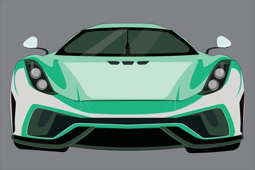 green sports car, front view. Green 3D Racing Car Front View Vector Illustration - Sports Vehicle in Realistic Style, Isolated on White Background.