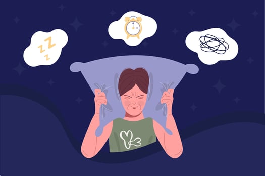 Insomnia, sleep disorder. An evil woman clutches a pillow vector