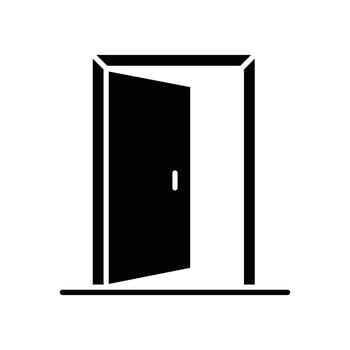 Opened door icon. Simple solid style. Door, open, enter, exit, entrance, house, home interior concept. Silhouette, glyph symbol. Vector illustration isolated.