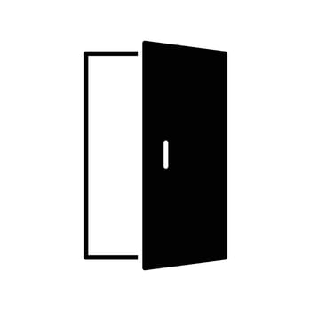 Opened door icon. Simple solid style. Door, open, enter, exit, entrance, front, doorway, house, home interior concept. Silhouette, glyph symbol. Vector illustration isolated.