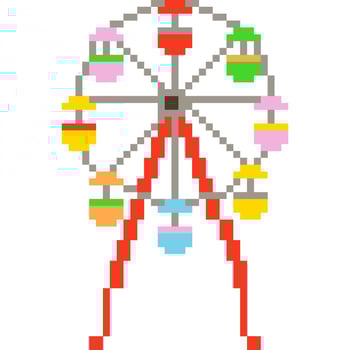 Ferris wheel cartoon icon in pixel style vector