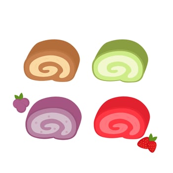 set of illustrations of beautiful rolled cakes with various flavors. vector