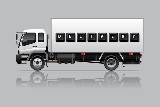 White Cargo Truck with DELIVERY text on Container. vector