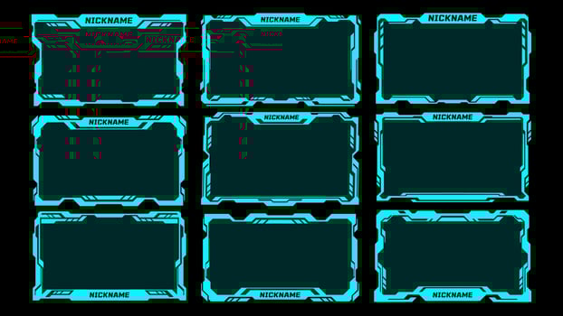 HUD Science Frame set. Vector futuristic screen for GUI, UI design. Set title, High tech text bar label, digital template. HUD window collection. HUD futuristic frame.