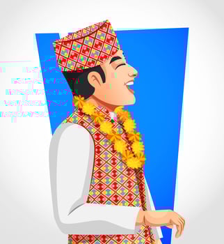 Vector side profile of a Nepalese young man laughing and posing for Bhai Tihar or Bhai Tika a festival of Nepal