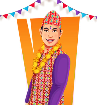 Nepalese boy in ethnic traditional clothes celebrating Bhai Tika or Bhai Tihar a popular festival of Nepal vector