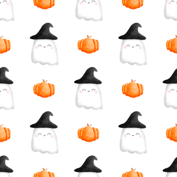 Watercolor seamless pattern hollow web ghost and pumpkin ghost transparent background png