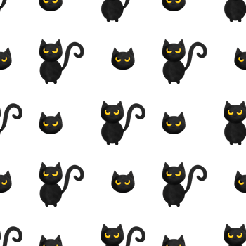 Watercolor seamless pattern black cat transparent background png