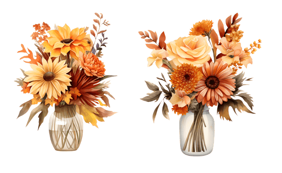 Bouquet of autumn flowers watercolor clipart illustration with isolated background. AI Generative png