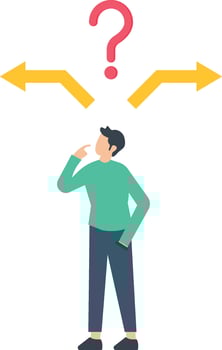Decision making, deciding the right way or choosing options, best alternative or solution to success, business direction or thinking vector