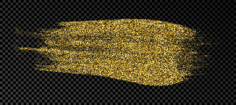 Hand drawn ink spot in gold glitter. Gold ink spot with sparkles isolated on dark background. Vector illustration