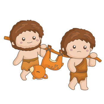 Ancient People Human Life Activity Prehistoric Era Past Cartoon Illustration Vector Clipart Sticker
