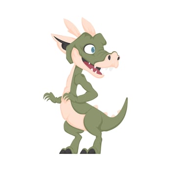 Mystical, fabulous funny green dinosaur. Cartoon style vector