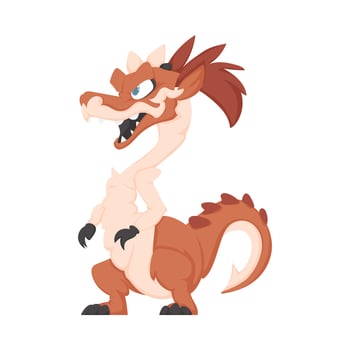 Mystical, fabulous funny orange dinosaur. Cartoon style vector