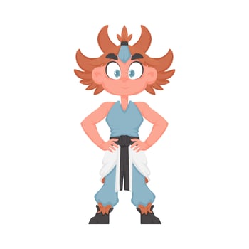 A cartoon character with red hair and a blue shirt vector