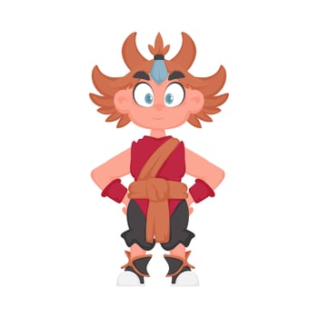 A cartoon character with red hair and a sword vector