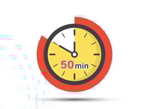 50 minutes on stopwatch icon in flat style. Clock face timer vector illustration on isolated background. Countdown sign business concept.