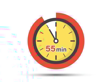 55 minutes on stopwatch icon in flat style. Clock face timer vector illustration on isolated background. Countdown sign business concept.