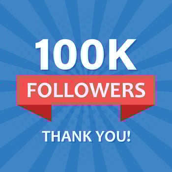 Thank you 100000 followers icon in flat style. Subscription amount vector illustration on isolated background. 100k follower sign business concept.