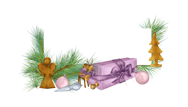 Frame of Christmas branch and toys, ball, wooden angel digital illustration watercolor style. Christmas symbol, decoration hand drawn. Element for new year design, greeting card. png