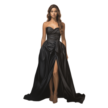Girl in a beautiful black long evening dress isolated png