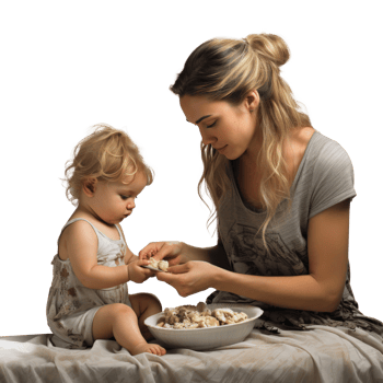 young girl feeding a small baby isolated png