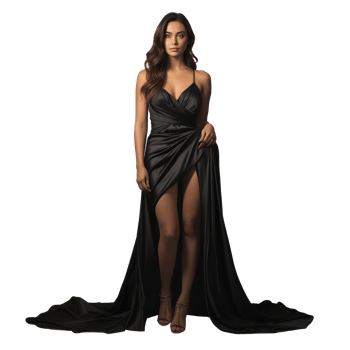 Girl in a beautiful black long evening dress isolated png
