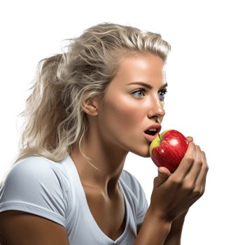 Young athletic girl eating an apple isolated png