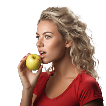 Young athletic girl eating an apple isolated png