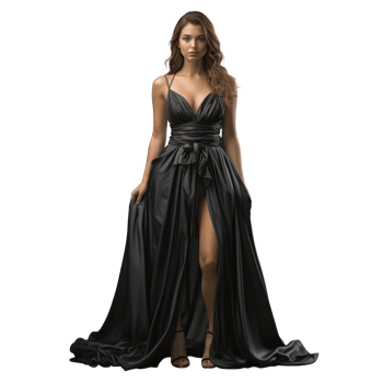 Girl in a beautiful black long evening dress isolated png