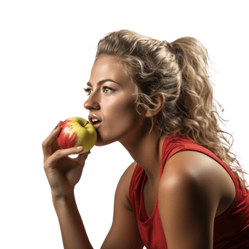 Young athletic girl eating an apple isolated png