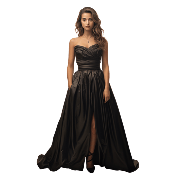 Girl in a beautiful black long evening dress isolated png