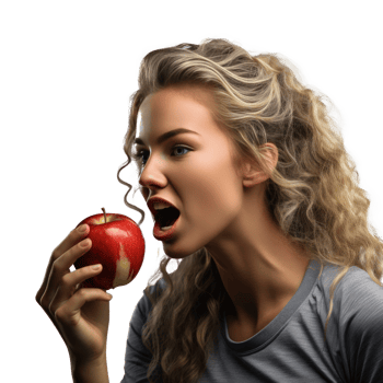 Young athletic girl eating an apple isolated png