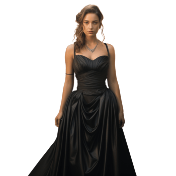 Girl in a beautiful black long evening dress isolated png