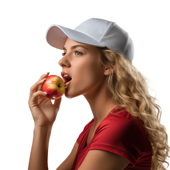 Young athletic girl eating an apple isolated png